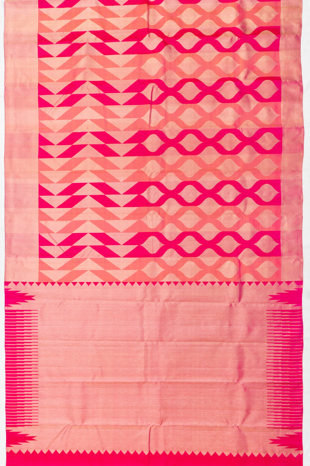 Kanchipuram Silk Geometrical Brocade Pink And Orange Saree