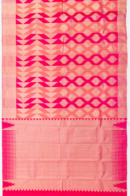 Kanchipuram Silk Geometrical Brocade Pink And Orange Saree