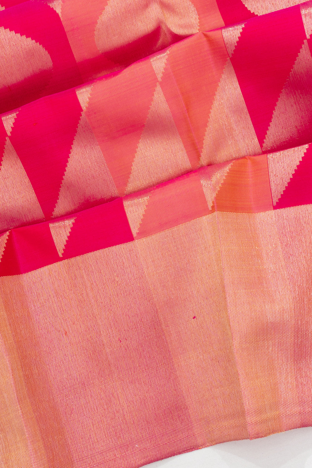 Kanchipuram Silk Geometrical Brocade Pink And Orange Saree