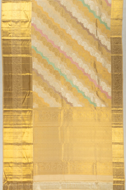 Kanchipuram Silk Jaal And Meenakari Ragkat Inspired Cream Saree