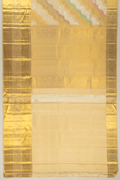 Kanchipuram Silk Jaal And Meenakari Ragkat Inspired Cream Saree