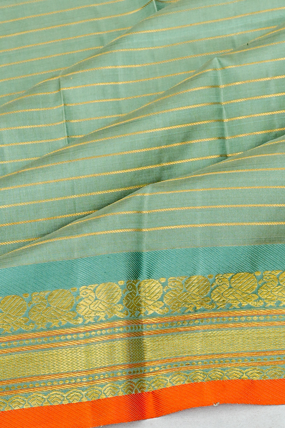Kanchipuram Silk Horizontal Lines Blue Saree