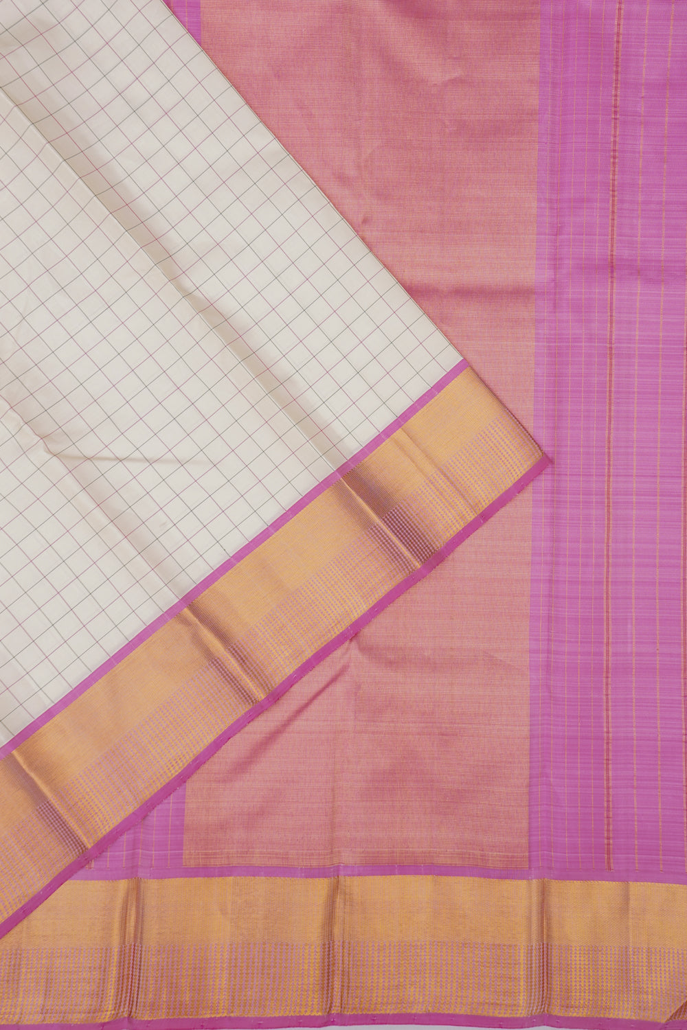 Kanchipuram Silk Kattam Checks White Saree