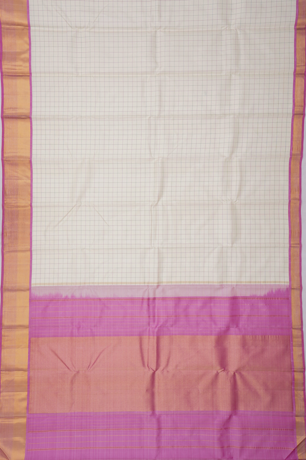 Kanchipuram Silk Kattam Checks White Saree