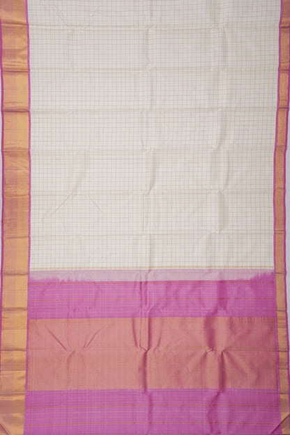 Kanchipuram Silk Kattam Checks White Saree