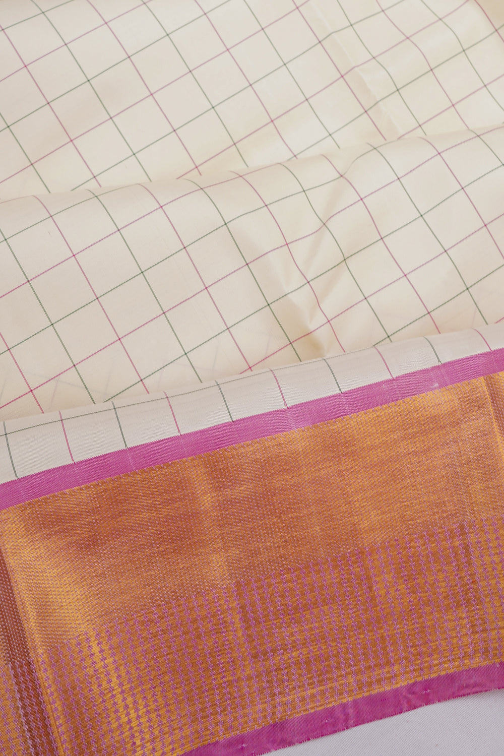 Kanchipuram Silk Kattam Checks White Saree