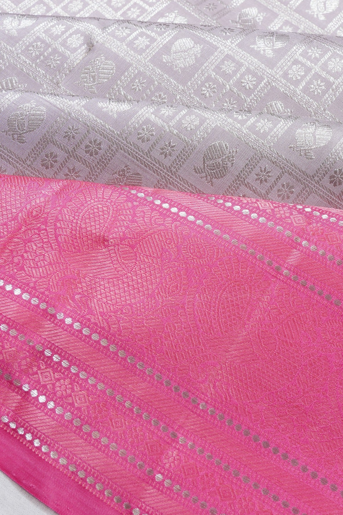 Kanchipuram Silk Checks And Butta Pastel Grey Saree