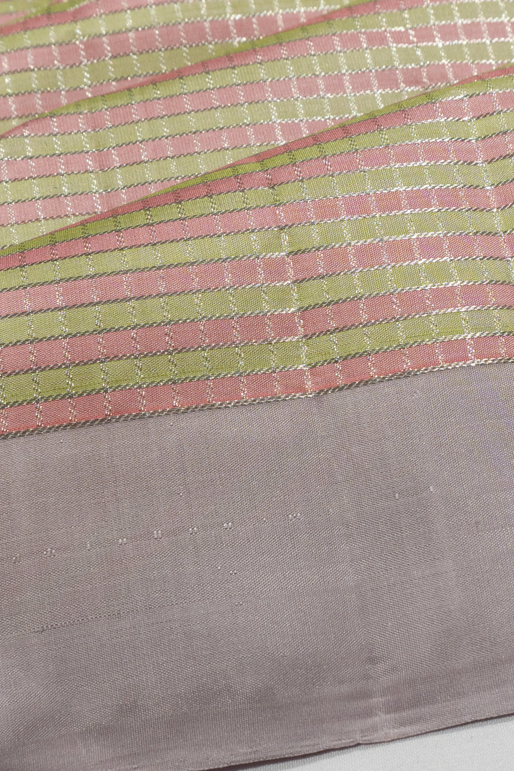 Kanchipuram Silk Checks Peach And Green Saree 1214827977