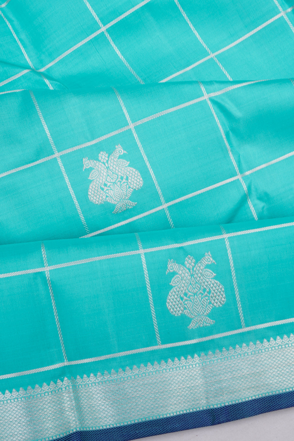 Kanchipuram Silk Checks And Butta Sky Blue Saree