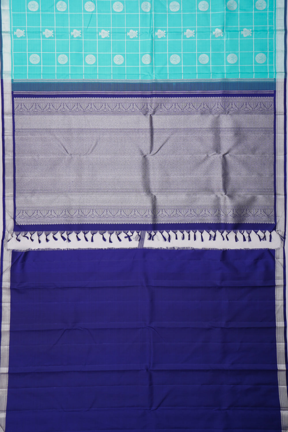 Kanchipuram Silk Checks And Butta Sky Blue Saree