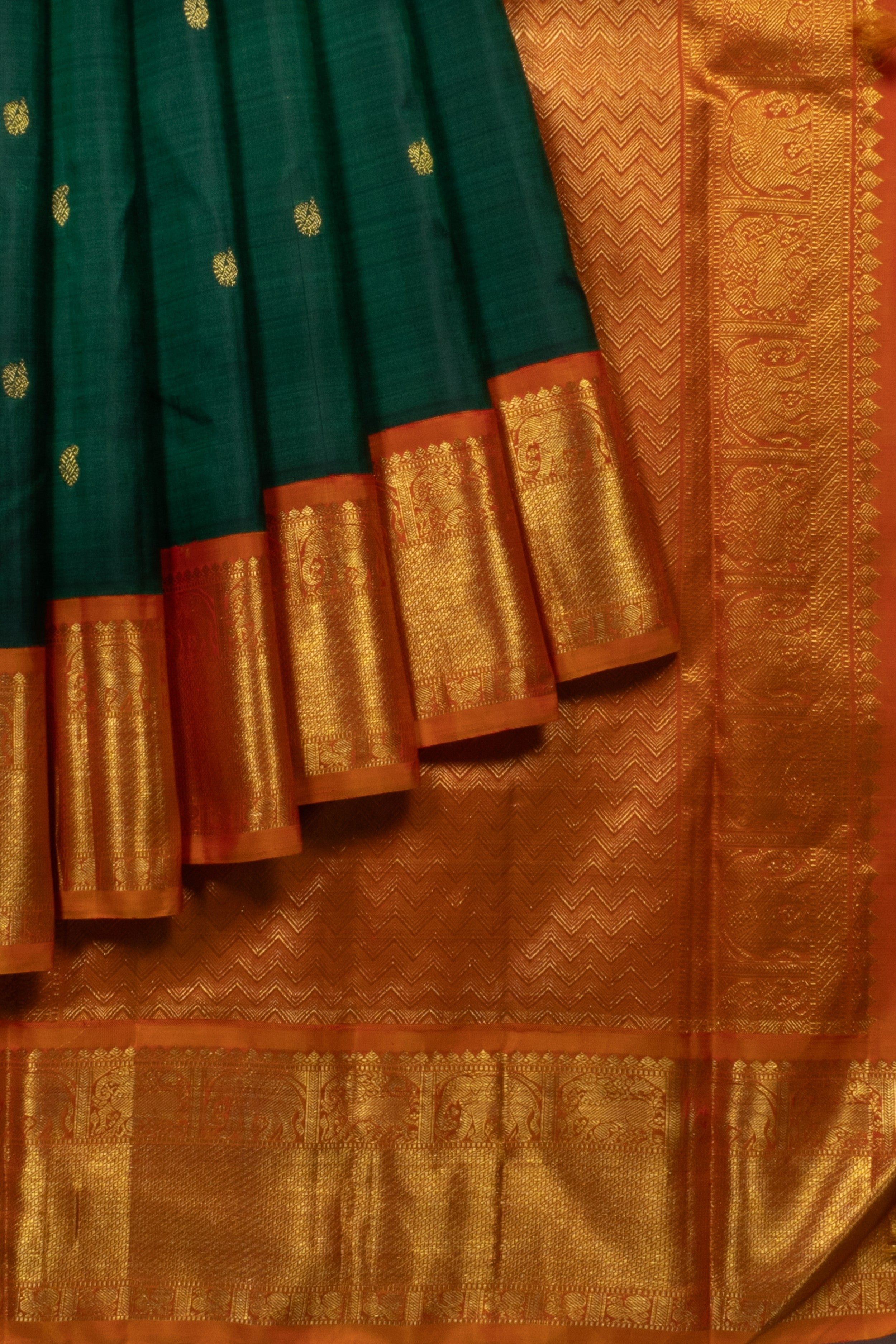 Kanchipuram Silk Butta Bottle Green Saree 1214828071
