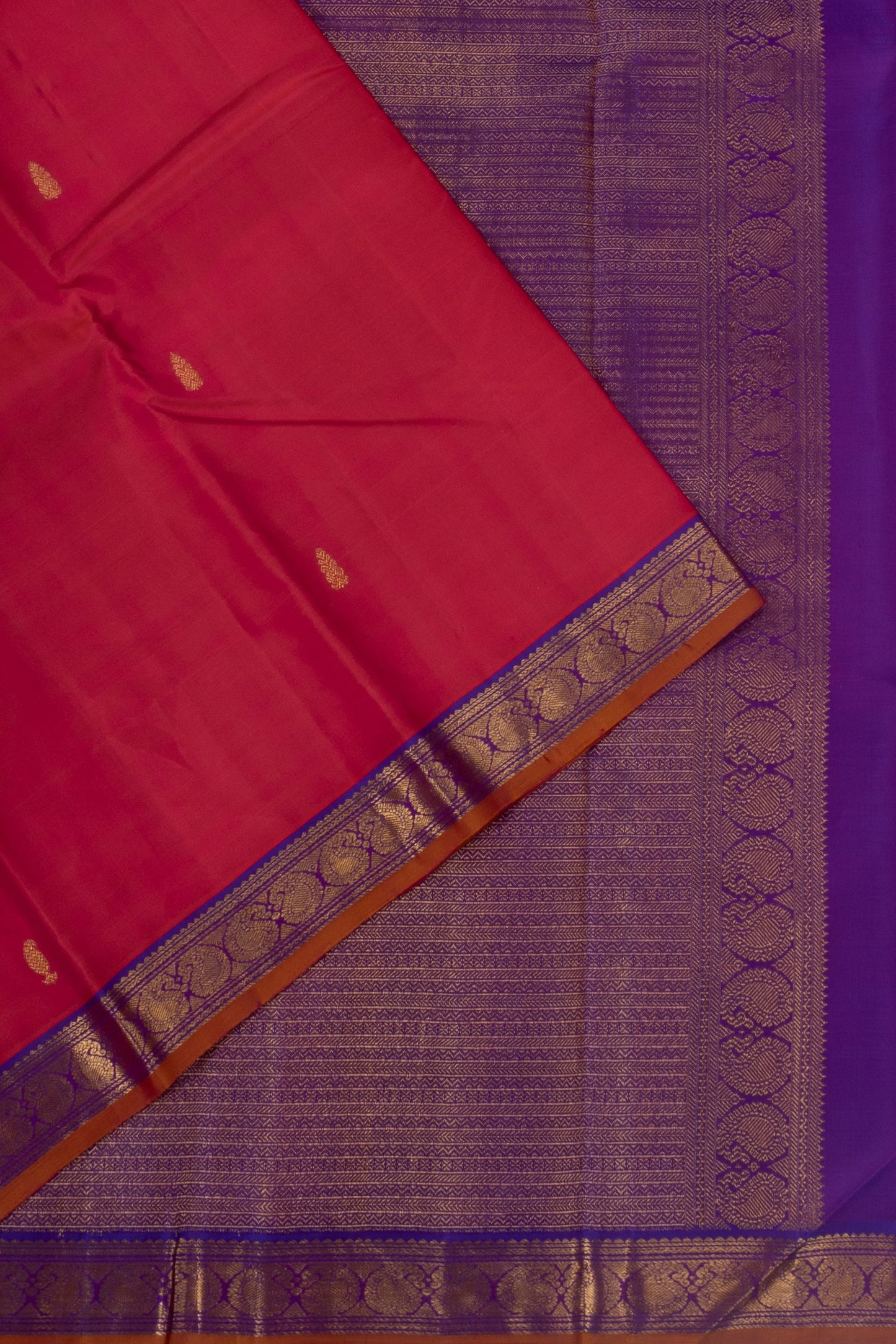 Classic Kanchipuram Silk Butta Dual Pink And Orange Saree