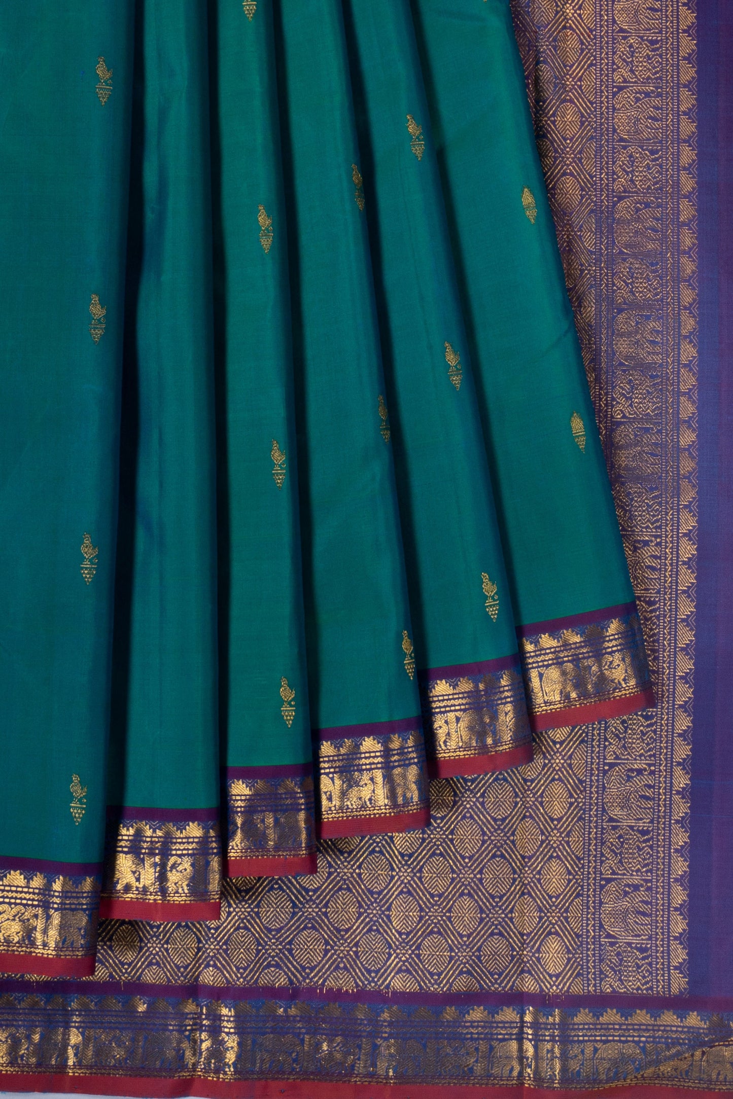 Classic Kanchipuram Silk Butta Dual Tone Green And Blue Sare