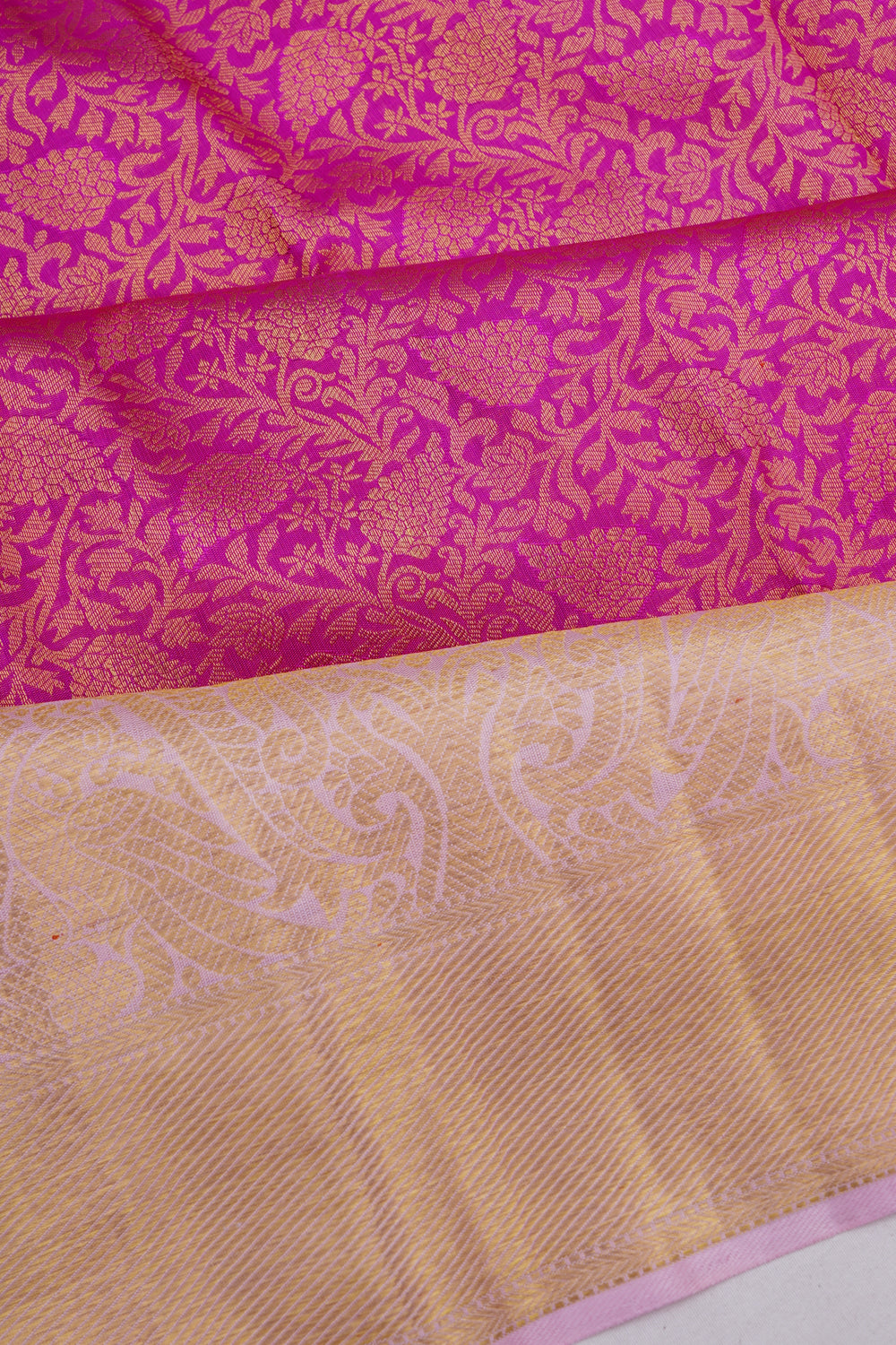 Kanchipuram Silk Floral Brocade Pink Saree With Pastel Border