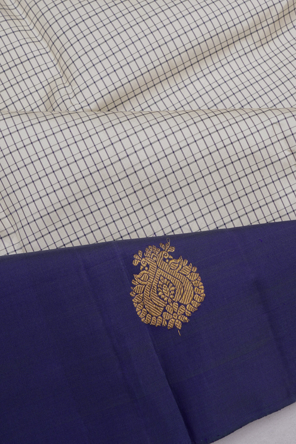 Kanchipuram Silk Checks Off White Saree