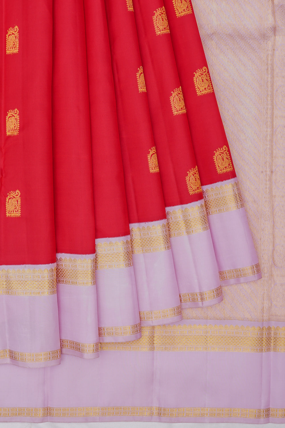 Kanchipuram Silk Butta Maroon Saree With Rettai Pattu Border