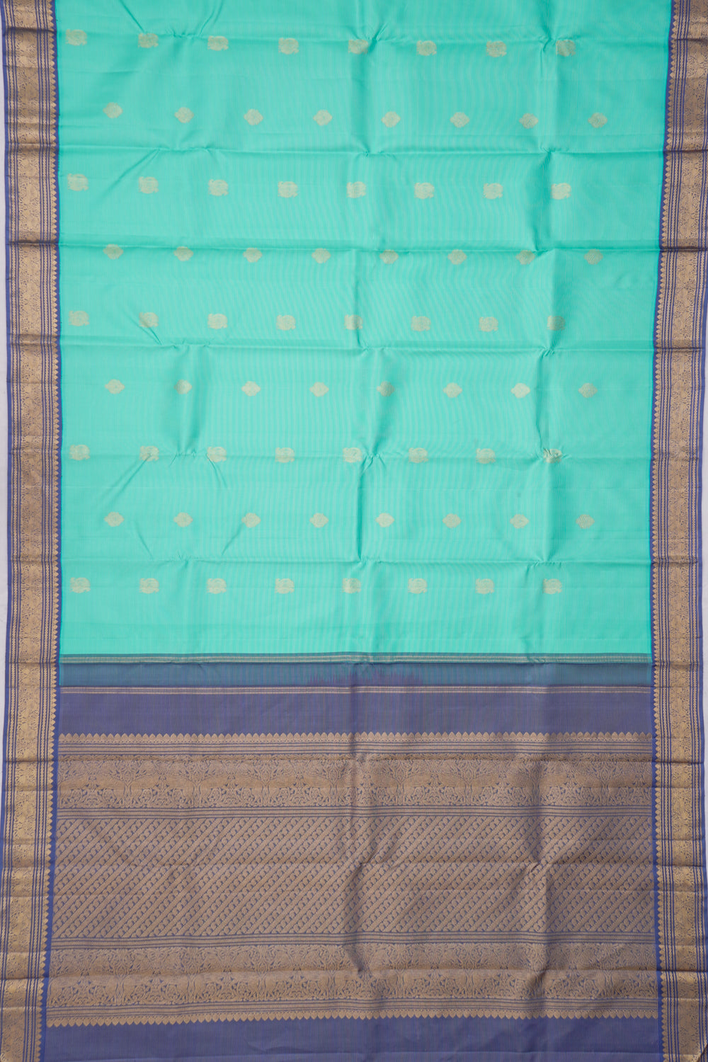 Kanchipuram Silk Horizontal Lines And Butta Sea Green Saree