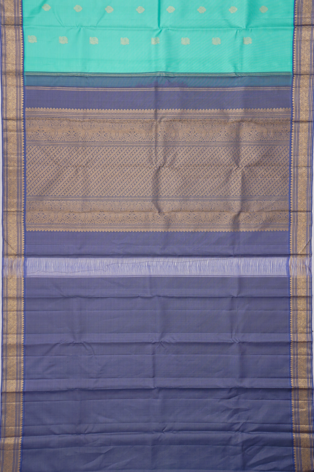 Kanchipuram Silk Horizontal Lines And Butta Sea Green Saree