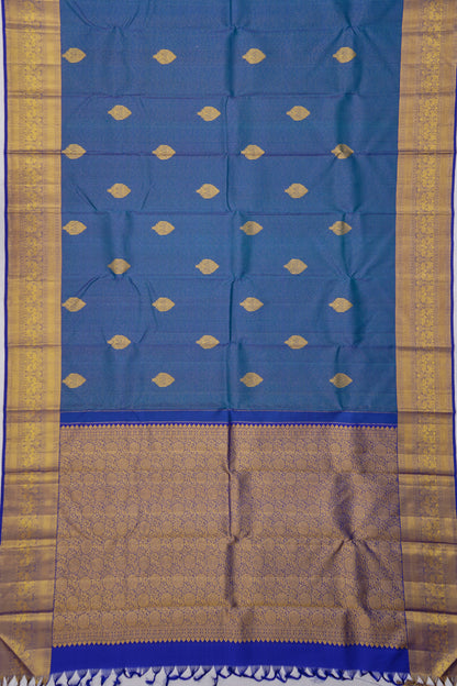 Kanchipuram Silk Vertical Lines And Butta Blue Saree