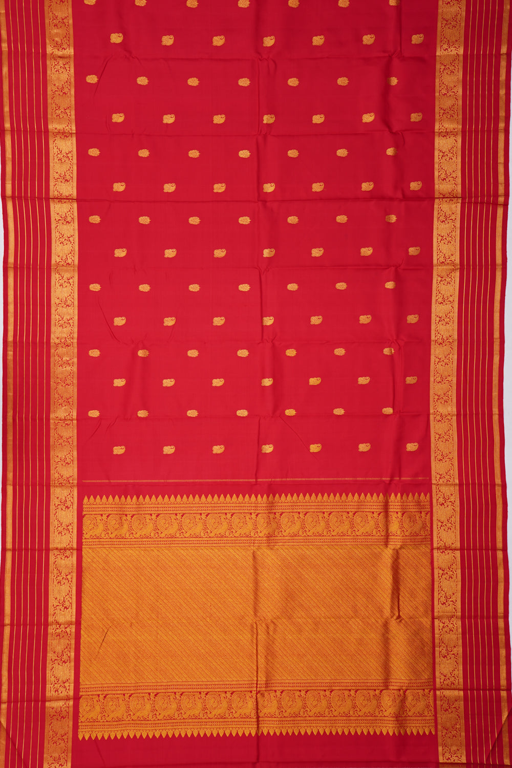 Kanchipuram Silk Paisley Butta Red Saree With Classic Border