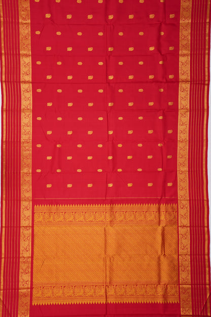 Kanchipuram Silk Paisley Butta Red Saree With Classic Border
