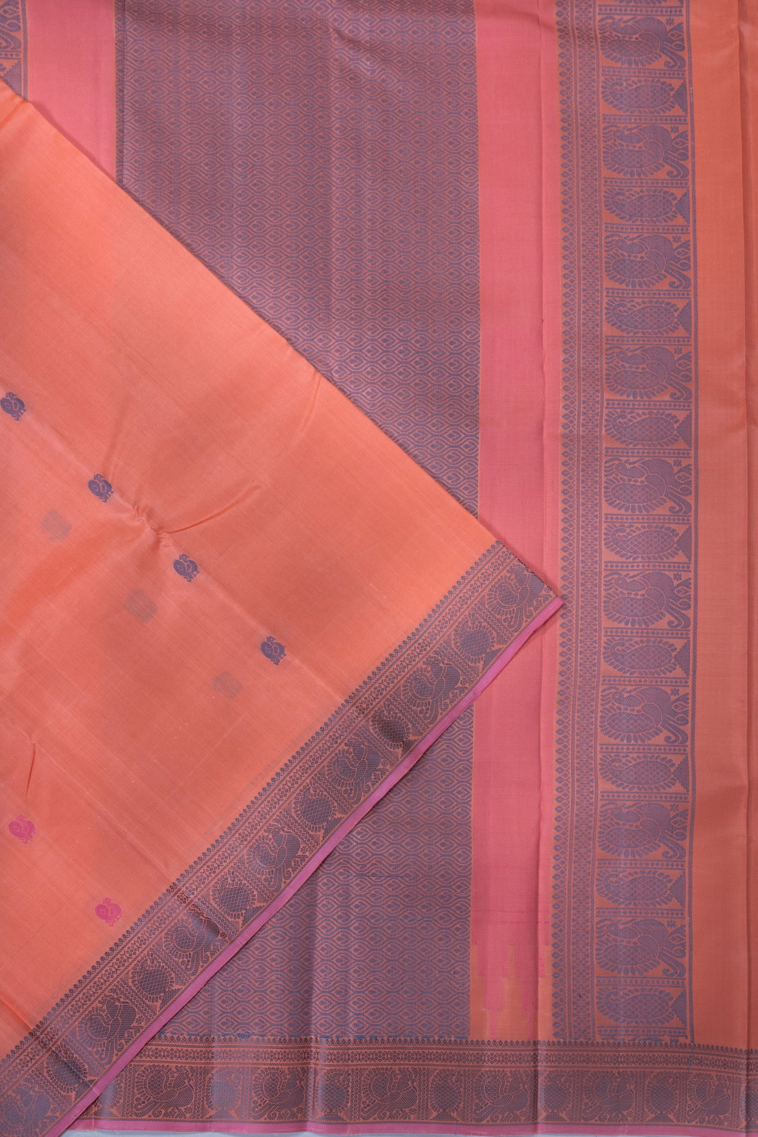 Classic Kanchipuram Silk Resham Butta Orange Saree