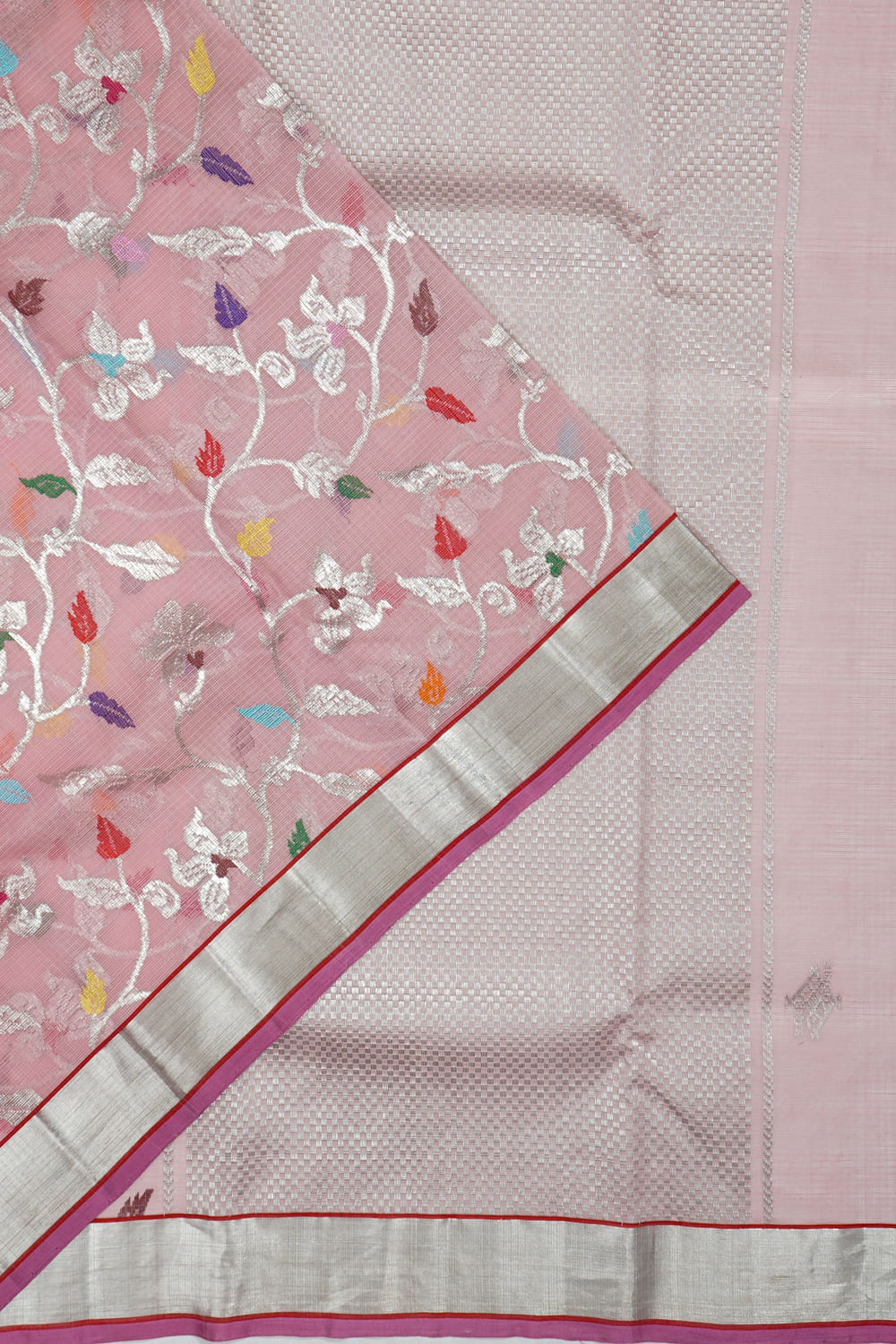 Zari Kota Cotton All Over Jaal Baby Pink Saree