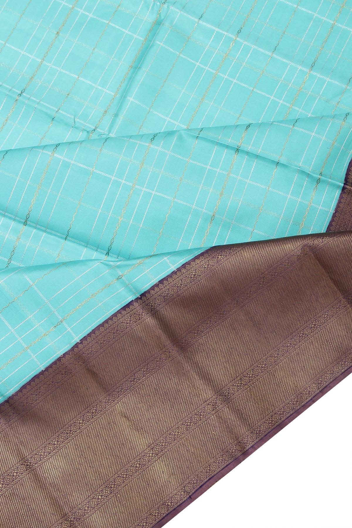 Kanchipuram Silk Checks Sky Blue Saree