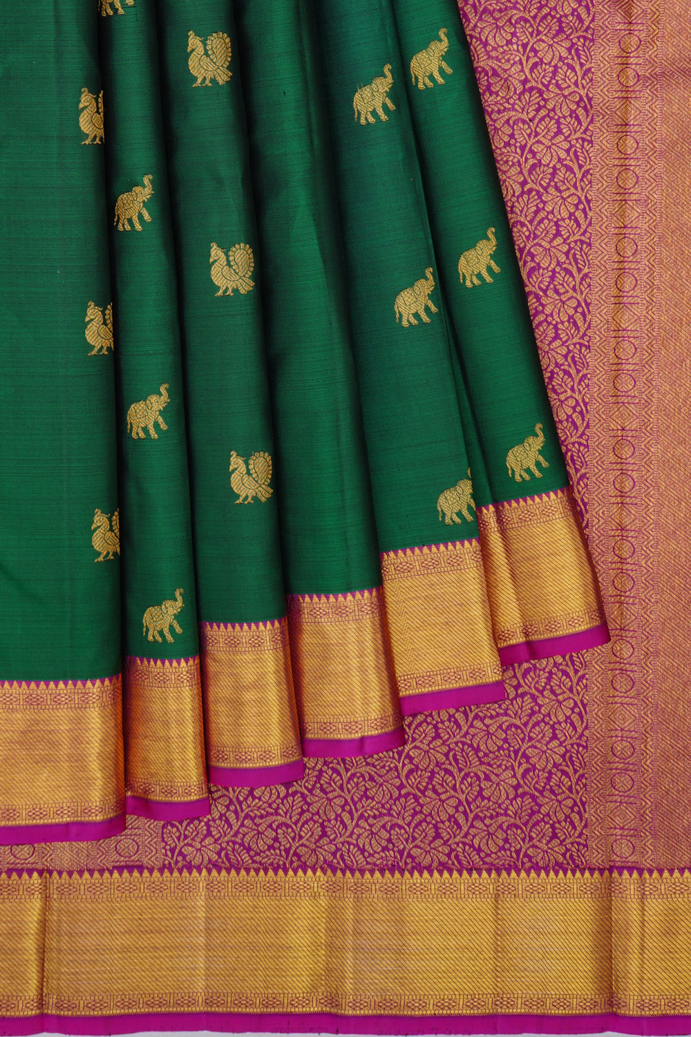 Kanchipuram Silk Butta Dark Green Saree