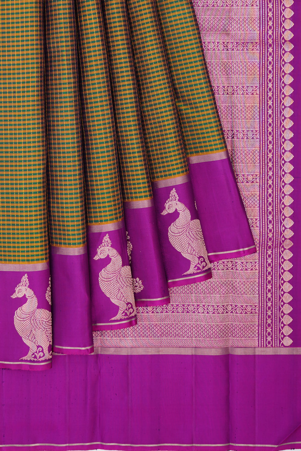 Kanchipuram Silk Kattam Checks Green Saree
