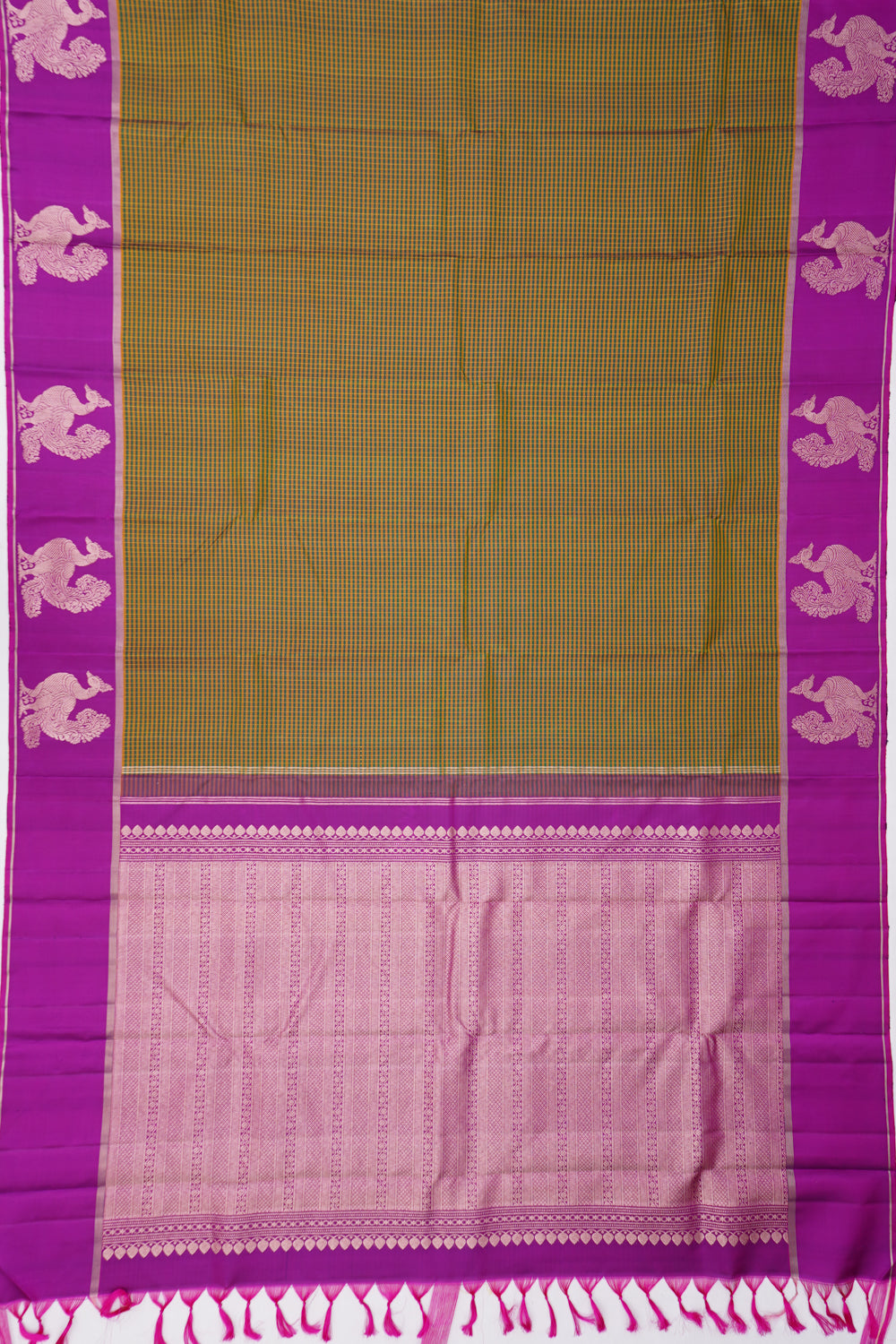 Kanchipuram Silk Kattam Checks Green Saree
