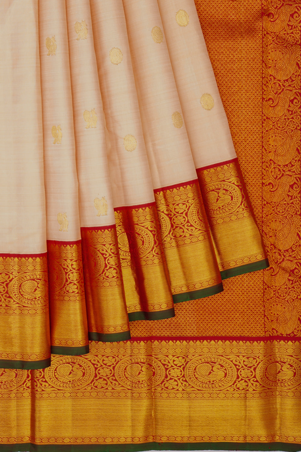Kanchipuram Silk Butta Cream Saree