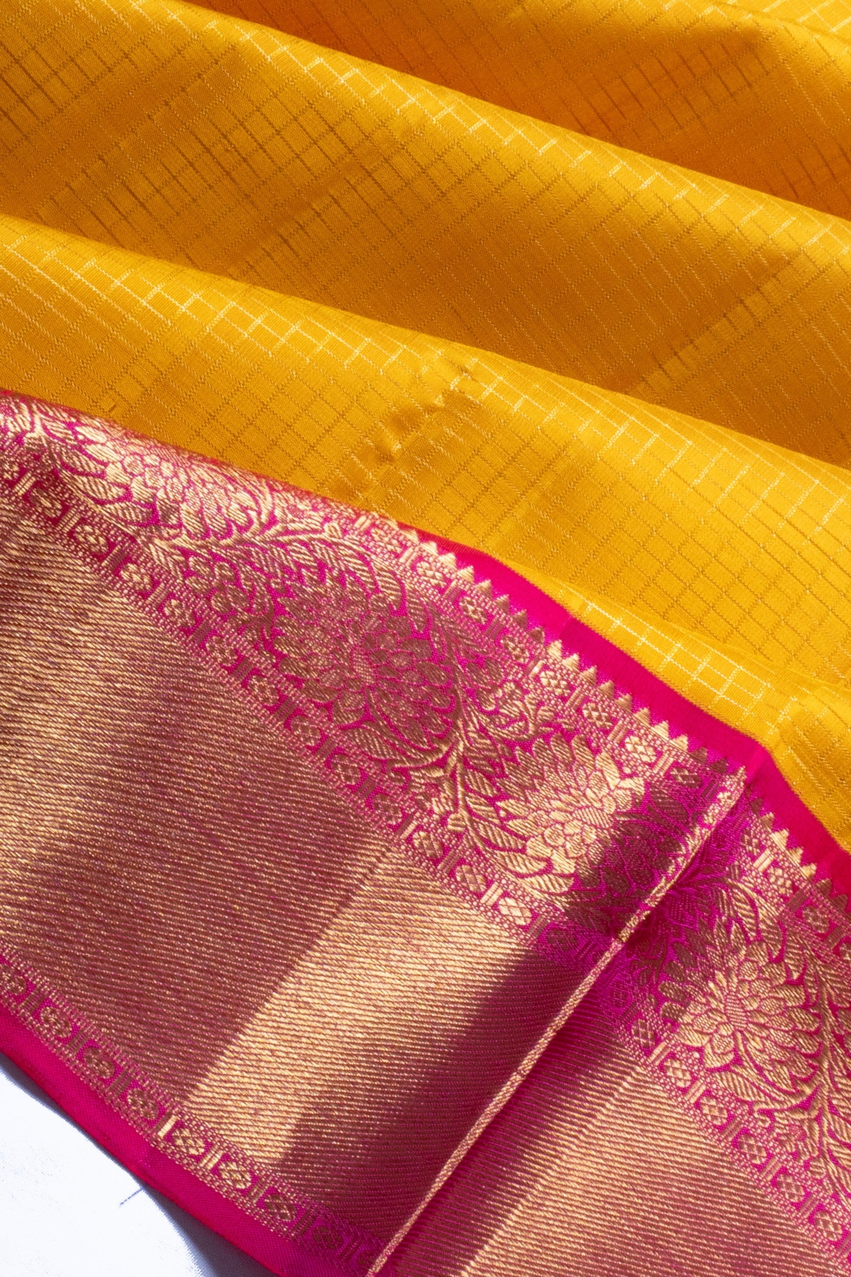 Kanchipuram Silk Checks Yellow Saree 1214830090