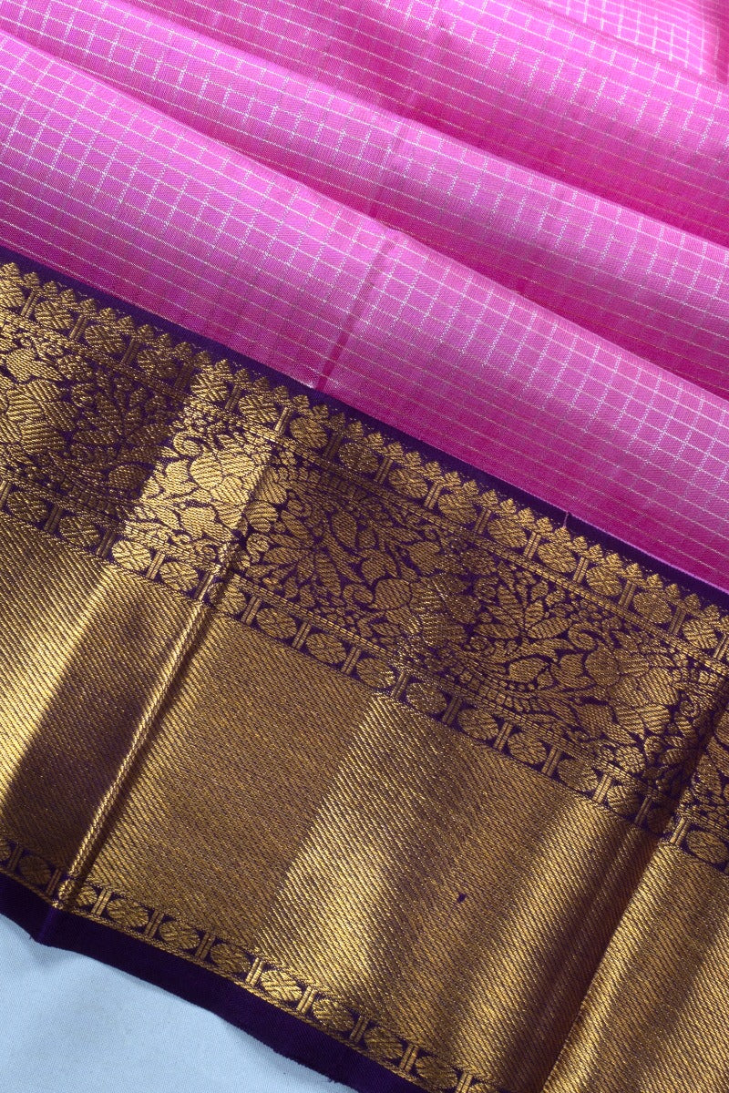Kanchipuram Silk Checks Pink Saree 1214830095