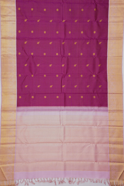 Kanchipuram Silk Checks And Butta Purple Saree With Pastel Border