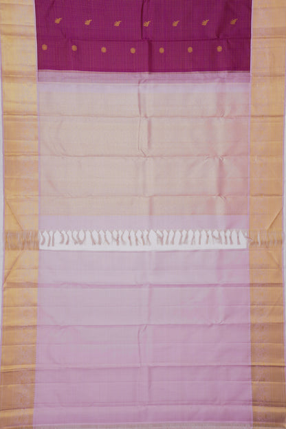 Kanchipuram Silk Checks And Butta Purple Saree With Pastel Border