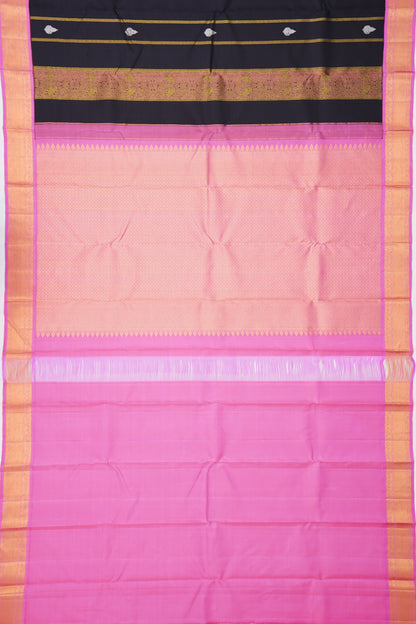 Classic Kanchipuram Silk Lines And Butta Black Saree