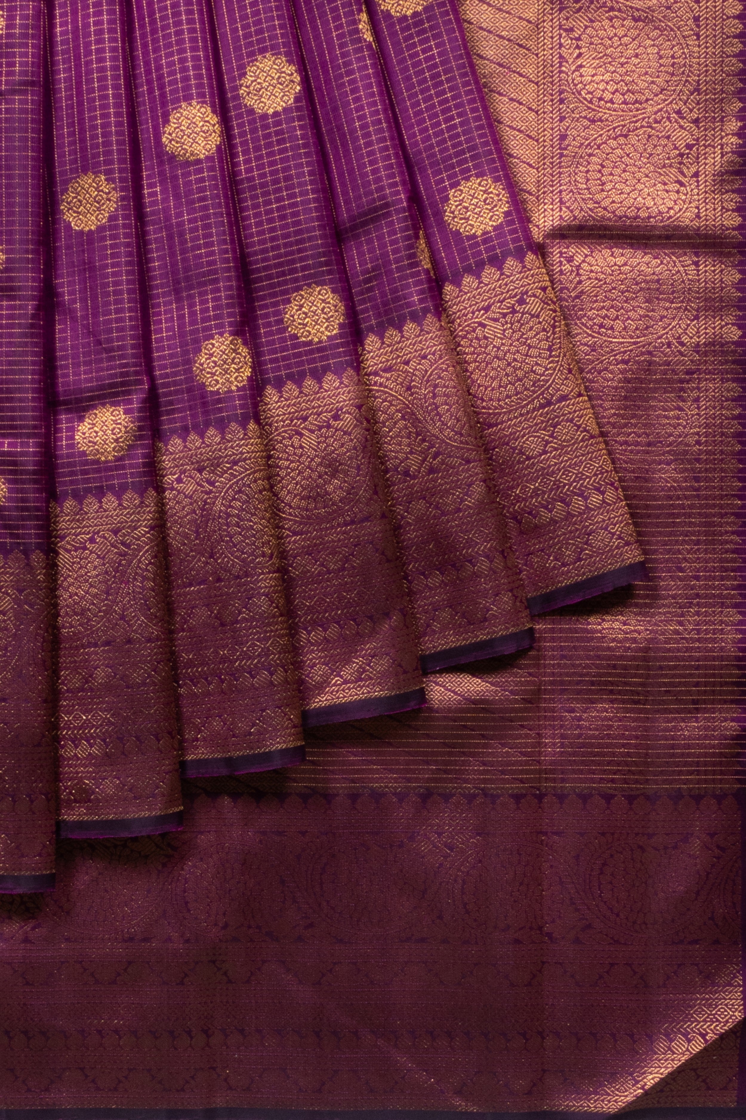 Kanchipuram Silk Checks And Butta Purple Saree 1214830134
