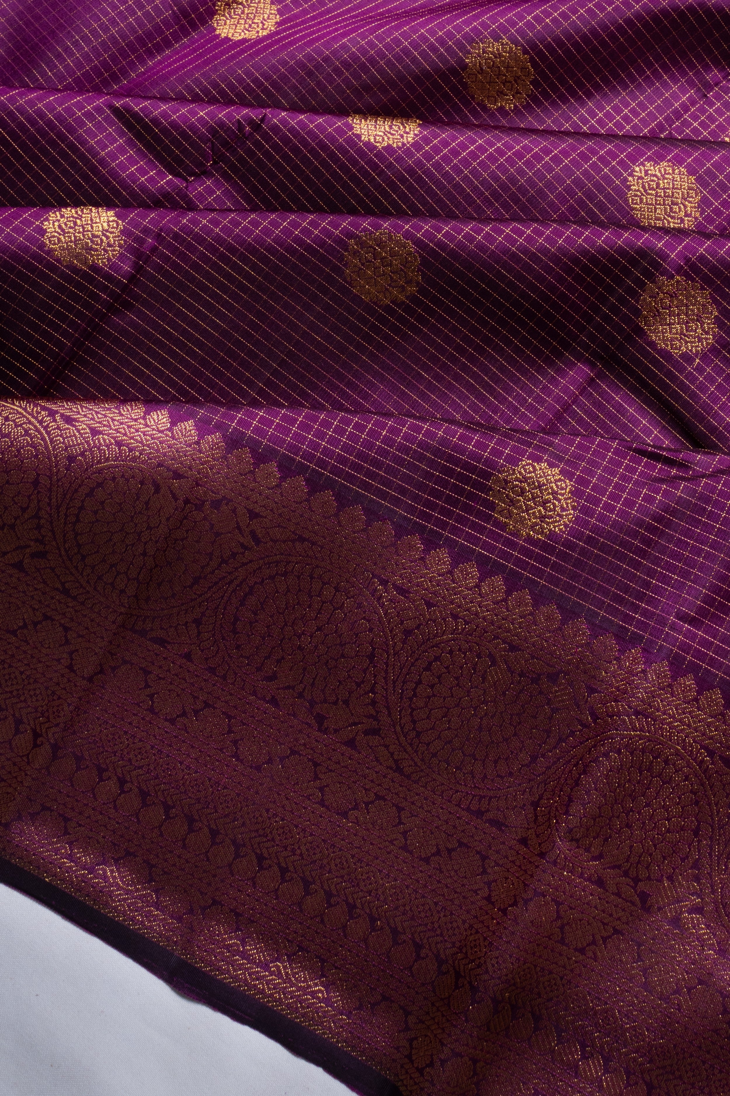 Kanchipuram Silk Checks And Butta Purple Saree 1214830134