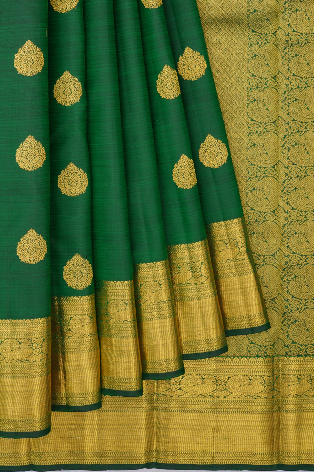 Kanchipuram Silk Butta Bottle Green Saree
