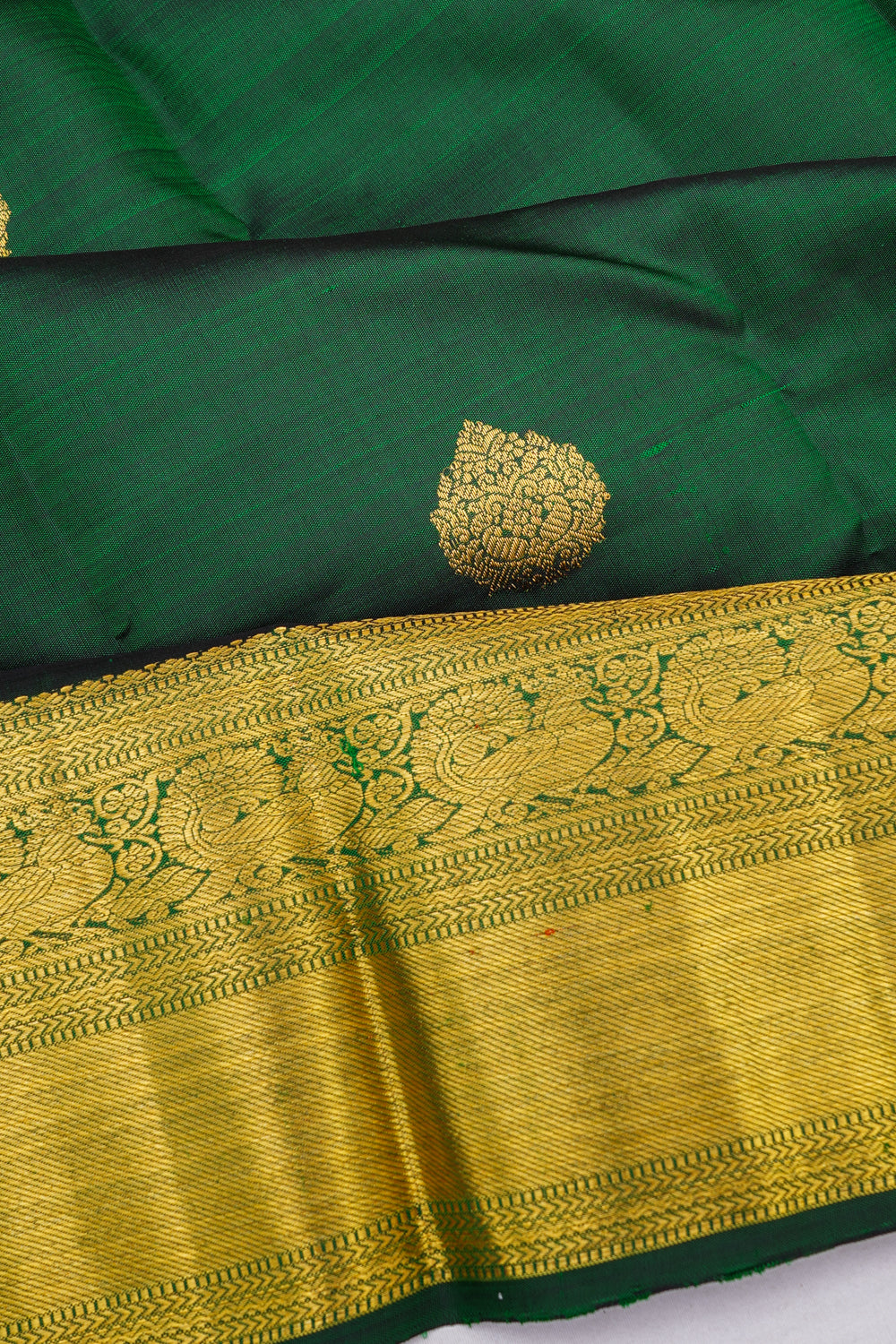 Kanchipuram Silk Butta Bottle Green Saree