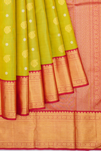 Kanchipuram Silk Butta Parrot Green Saree