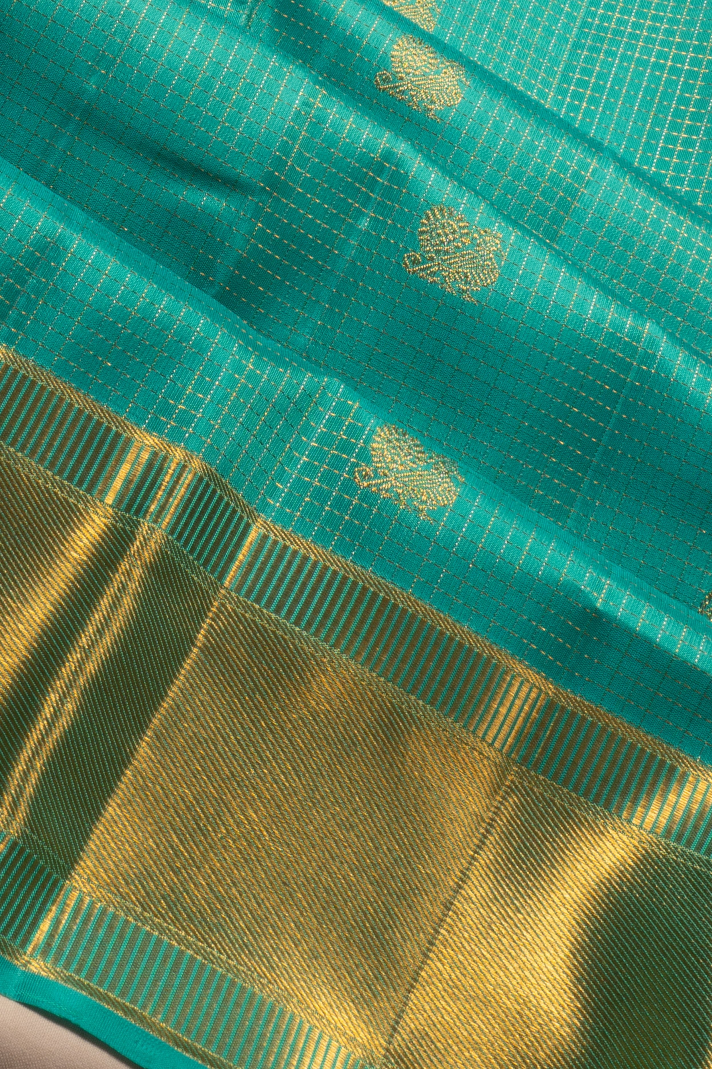 Kanchipuram Silk Checks And Butta Sea Green Saree 1214830160