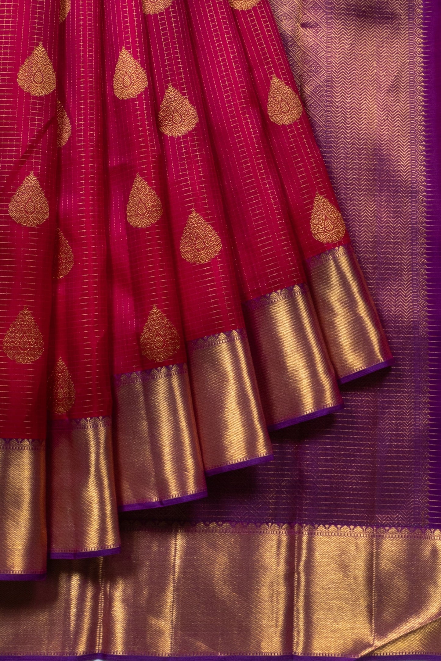 Kanchipuram Silk Checks And Butta Pink Saree