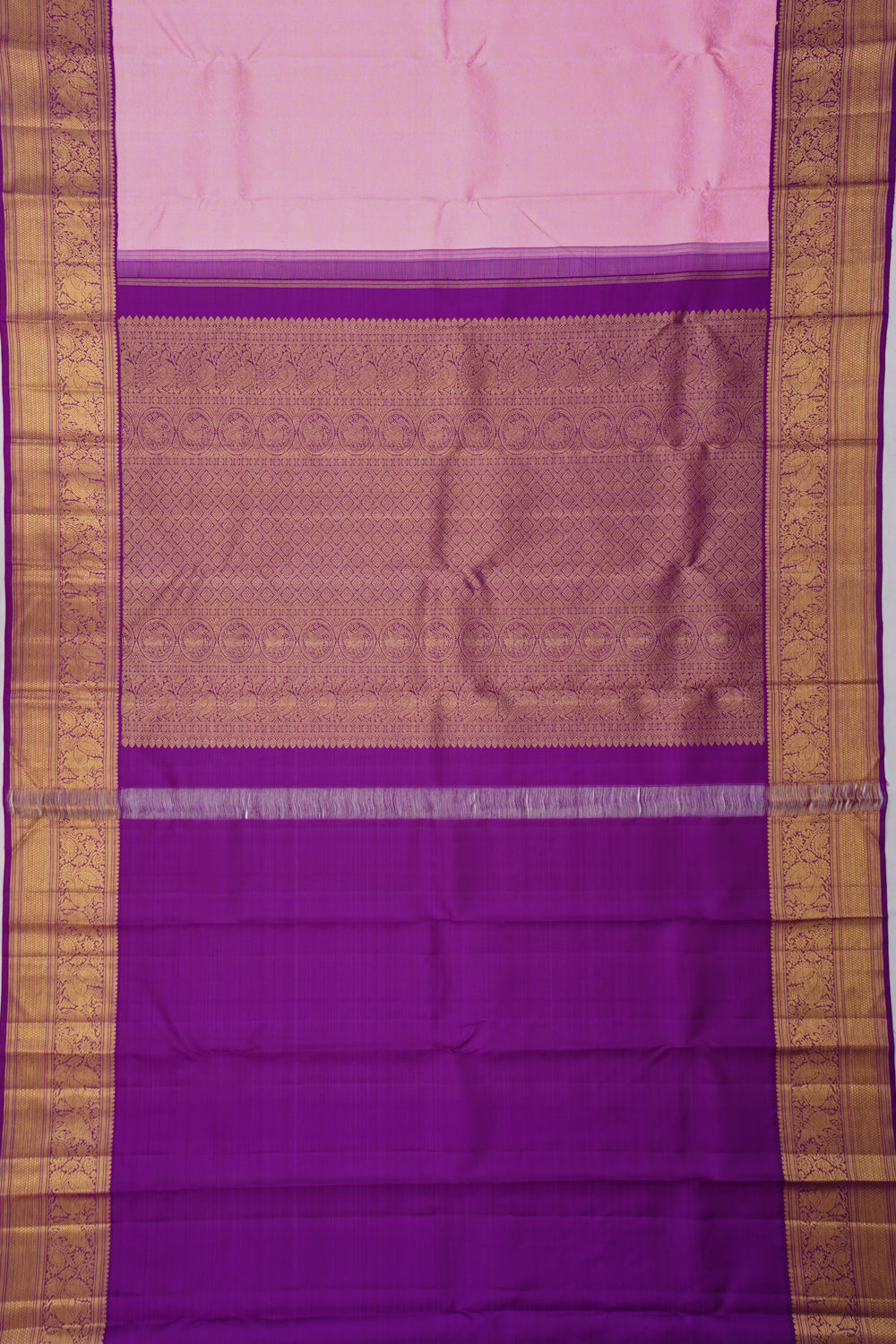 Kanchipuram Silk Floral And Yanni Brocade Pink Saree