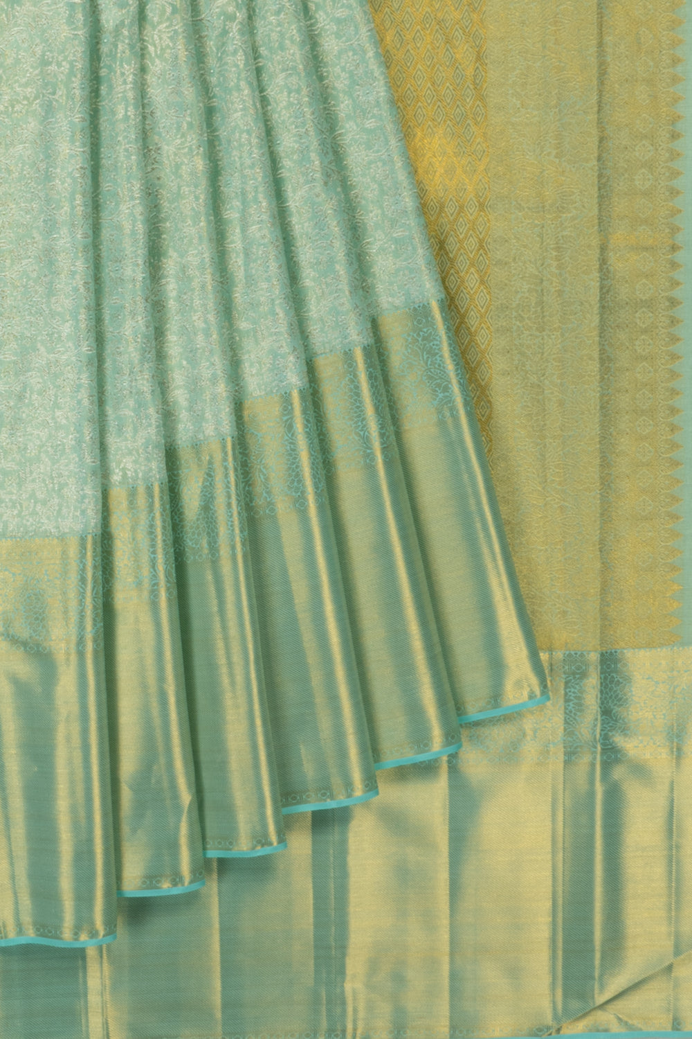 Kanchipuram Silk Tissue Brocade Sea Green Saree 1214830332