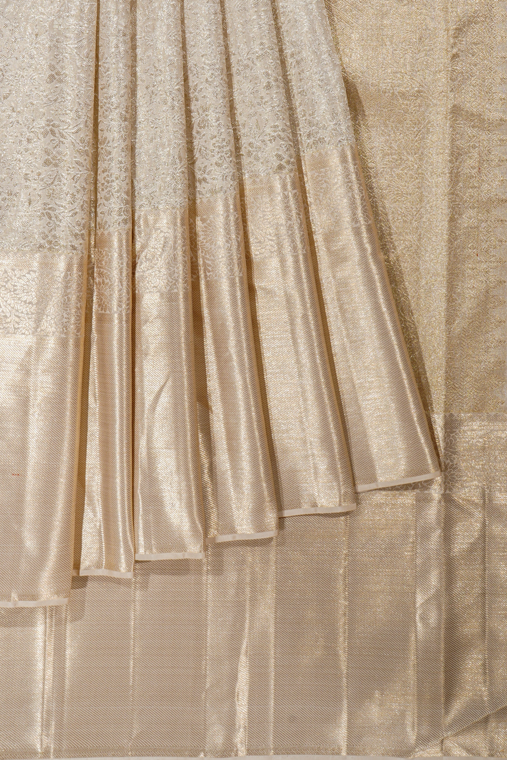 Kanchipuram Silk Tissue Brocade Cream Saree