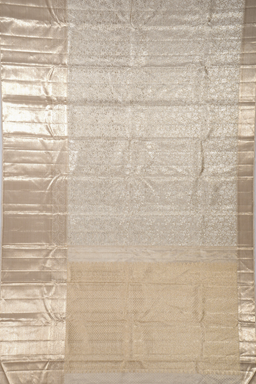 Kanchipuram Silk Tissue Brocade Cream Saree