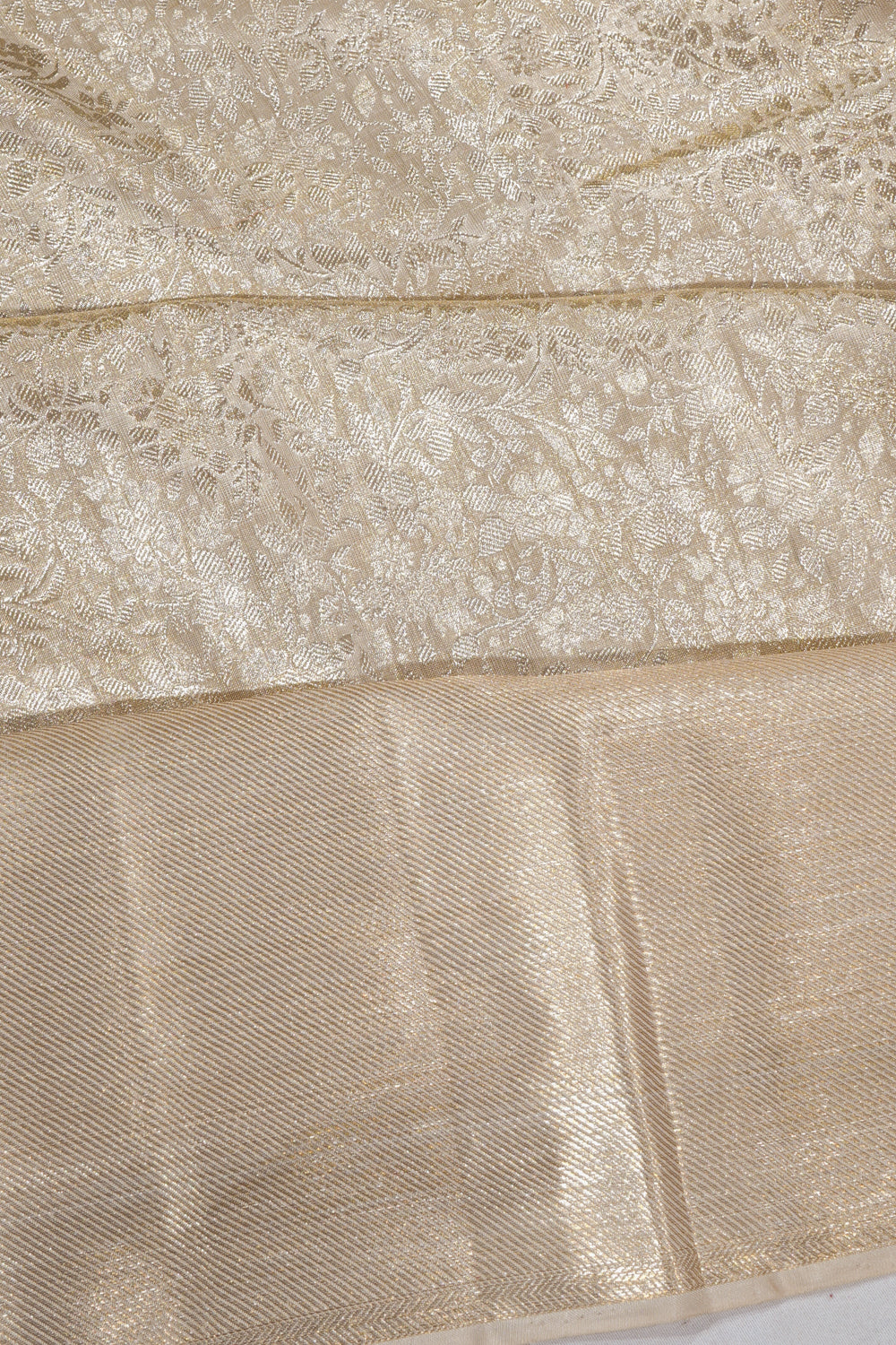 Kanchipuram Silk Tissue Brocade Cream Saree