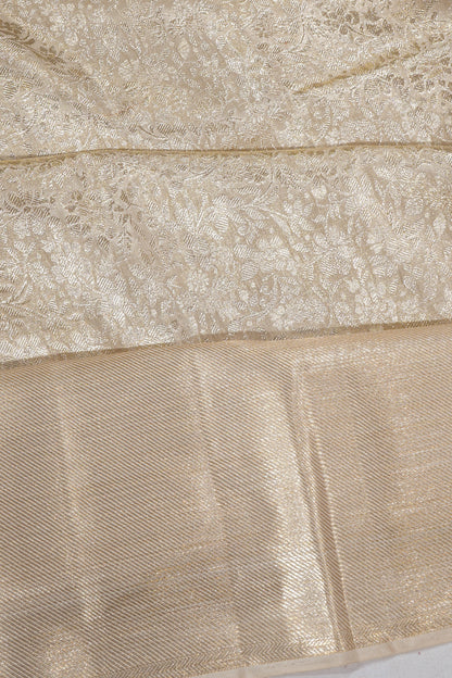 Kanchipuram Silk Tissue Brocade Cream Saree